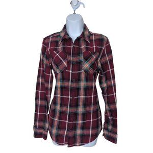 Urban Pipeline Women's Maroon White Plaid Ultimate Flannel Shirt Button up XL